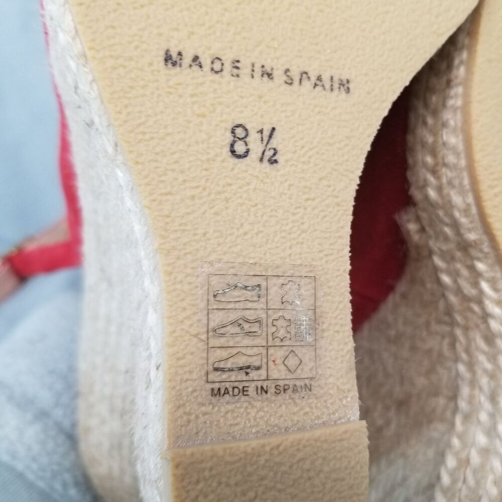 Andre Assous Shoes Womens Size 8.5 Red Leather Peep Toe Espadrille Slingback - Picture 9 of 11